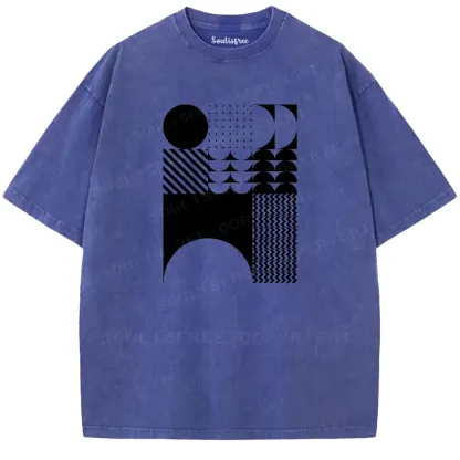 Minimalist Geometric Collage Washed T-shirt