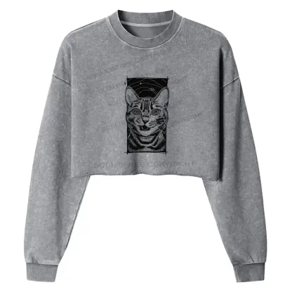 Hypnotic Cat Washed Cropped Sweatshirt