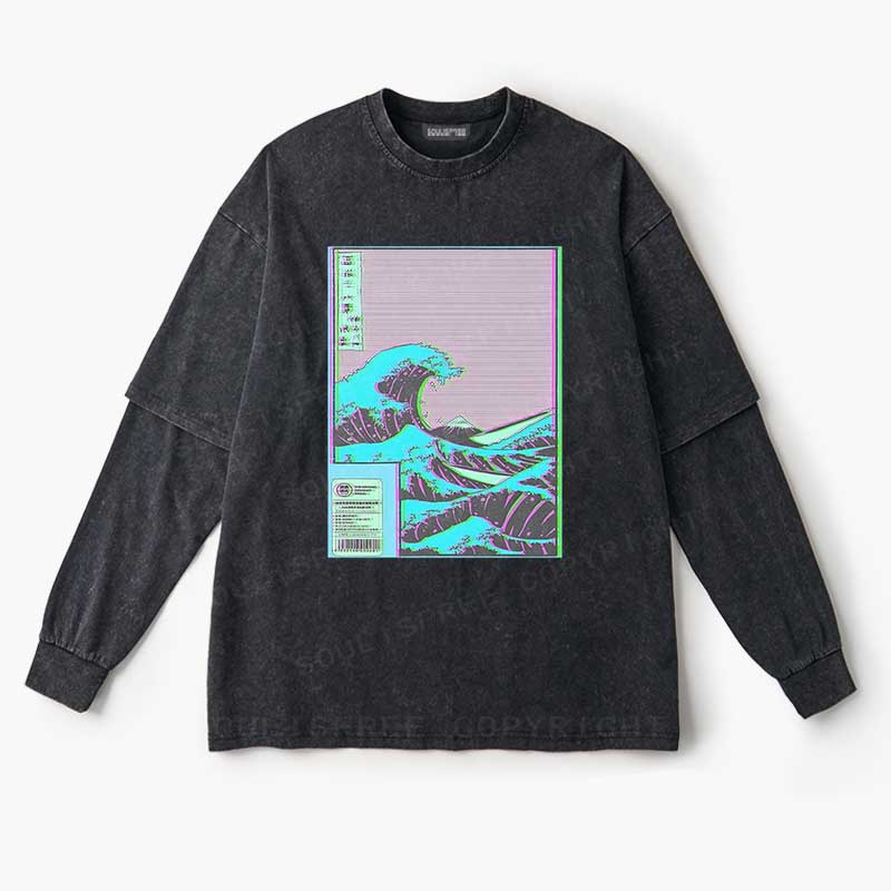 Soulisfree  Neon Kanagawa Wave Layered Long Sleeve Tee