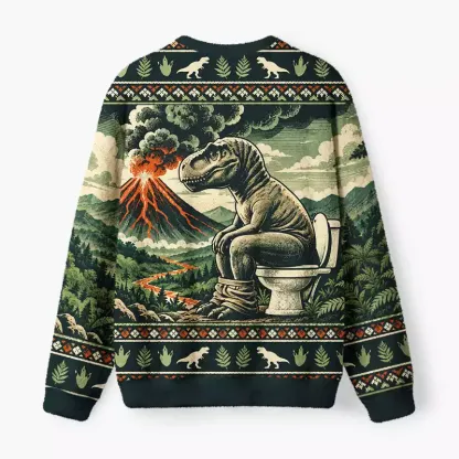 Soulisfree T-Rex on a Prehistoric Toilet Fuzzy Crewneck Sweater