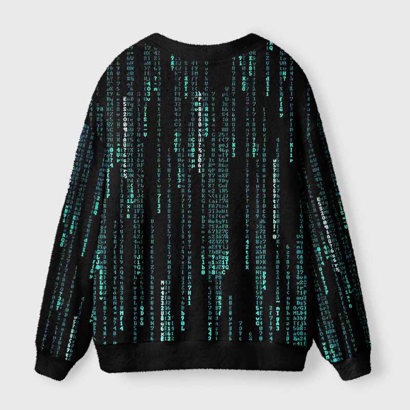 Soulisfree Hacker Digital Stream Fuzzy Cardigan Sweater 
