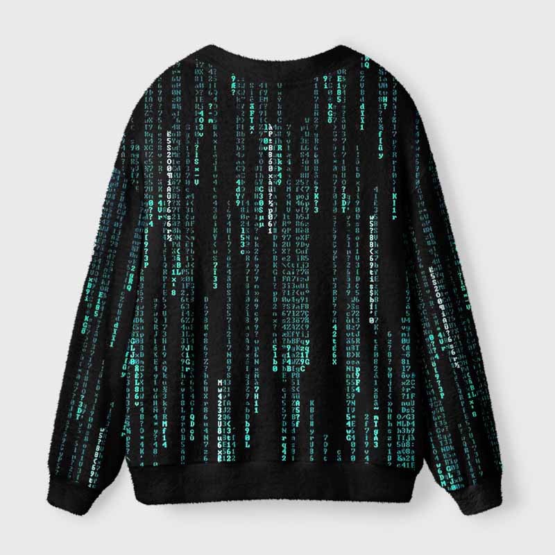 Soulisfree Hacker Digital Stream Fuzzy Cardigan Sweater 