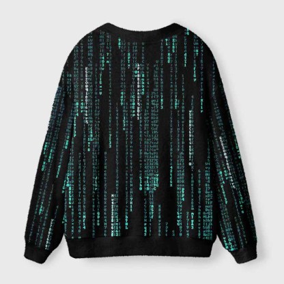 Soulisfree Hacker Digital Stream Fuzzy Cardigan Sweater 