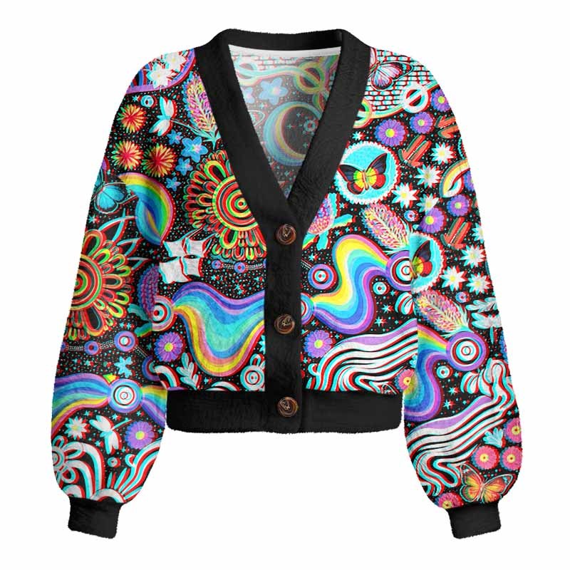 Soulisfree Glitch Cosmic Dream Women's Fuzzy Cardigan Sweater