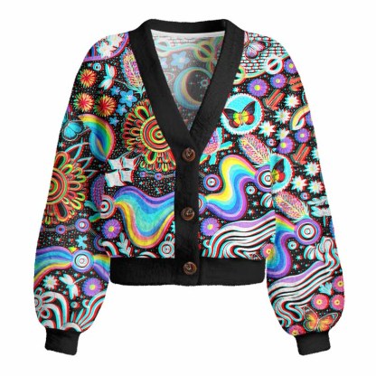 Soulisfree Glitch Cosmic Dream Women's Fuzzy Cardigan Sweater