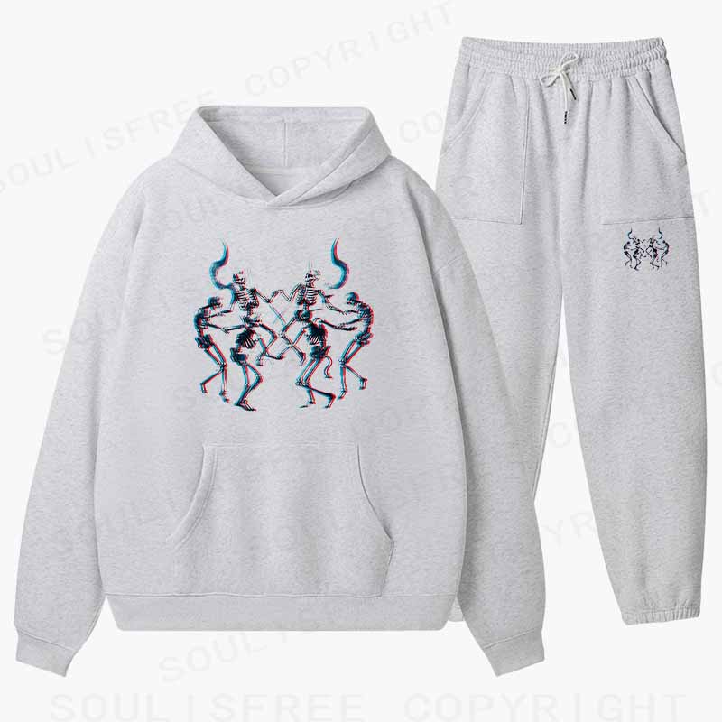Soulisfree Glitch Dancing Devil Skeletons Cotton Fleece Hoodie Set