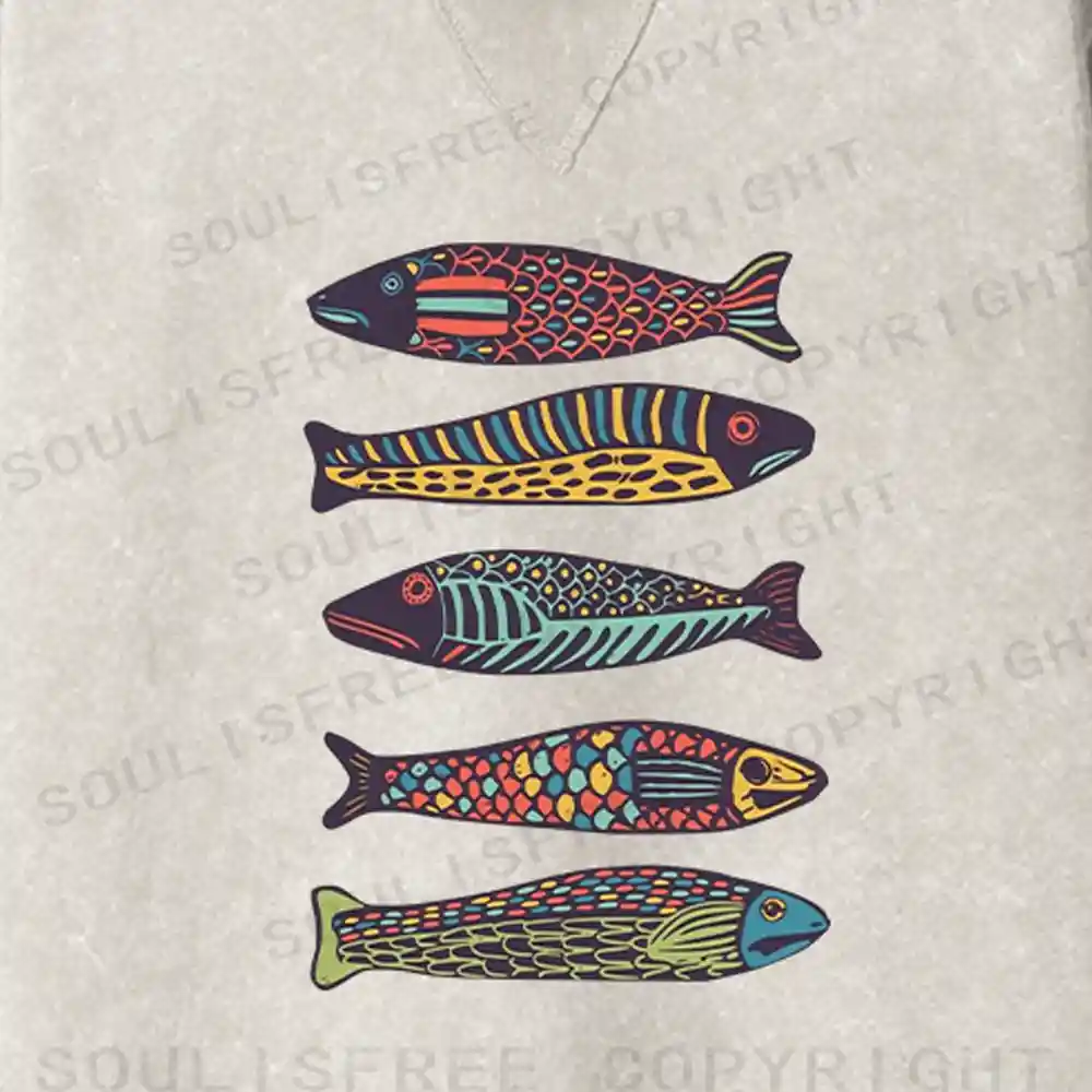 Colourful Schools Of Fish Fit Washed Sweatshirt