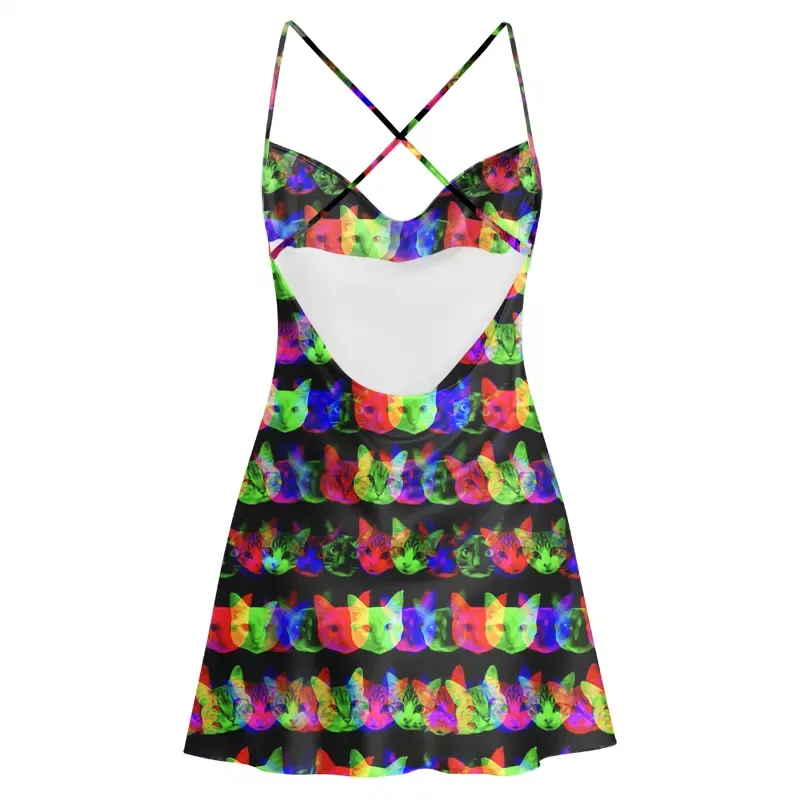 Soulisfree Rainbow Purr  Cowl Neck Satin Mini Dress