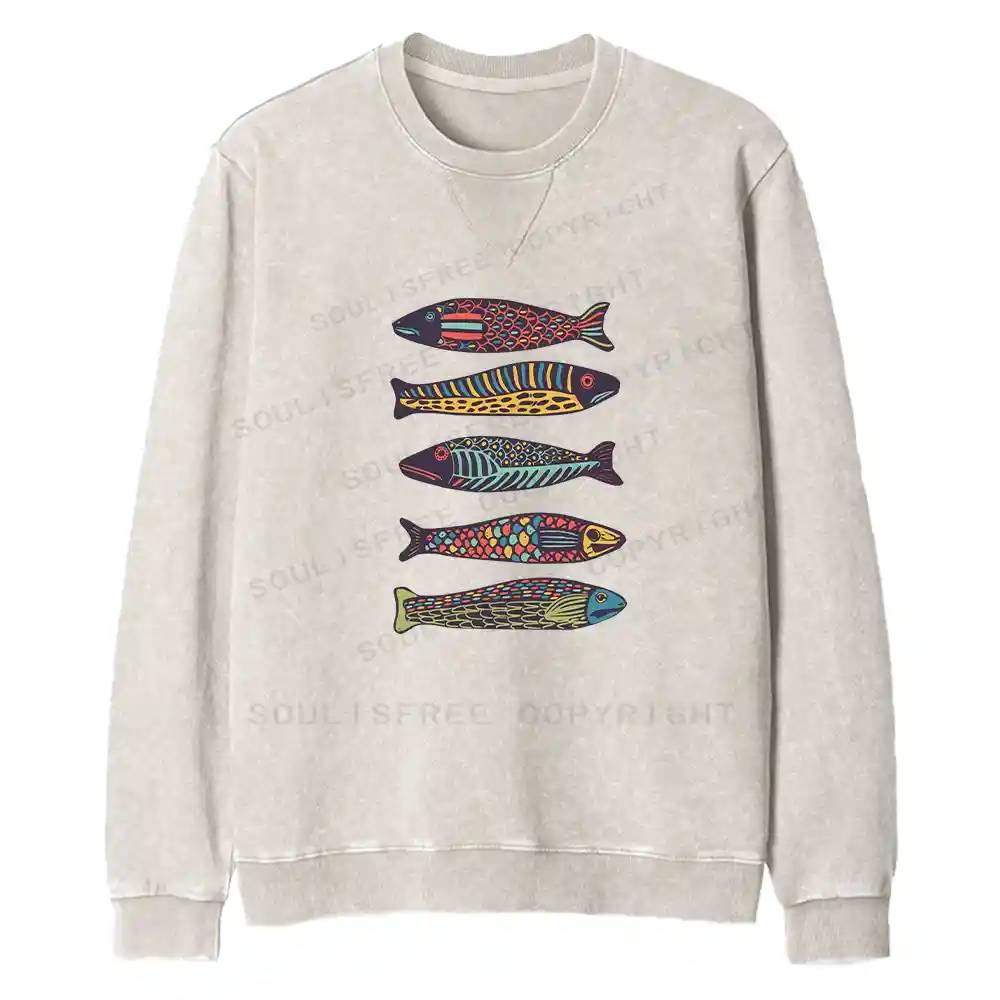 Colourful Schools Of Fish Fit Washed Sweatshirt