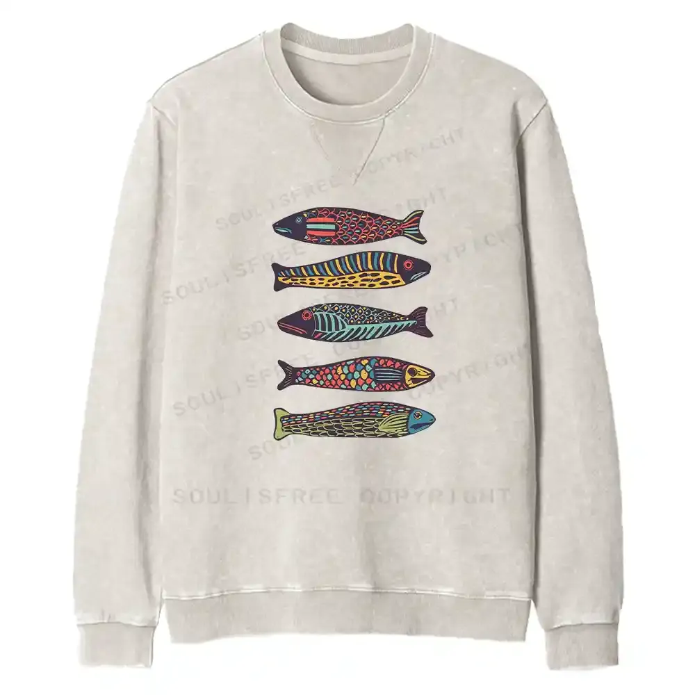 Colourful Schools Of Fish Fit Washed Sweatshirt