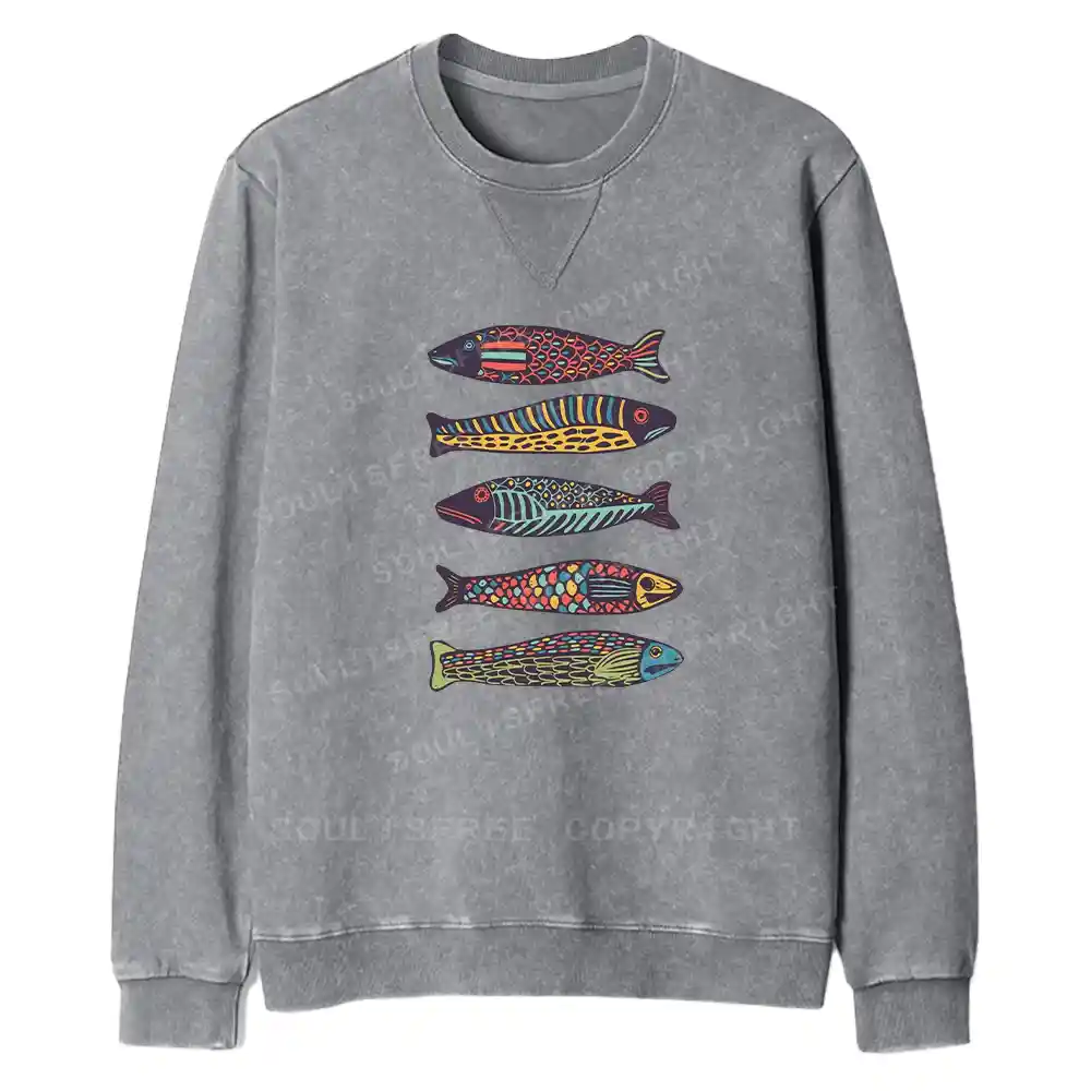 Colourful Schools Of Fish Fit Washed Sweatshirt