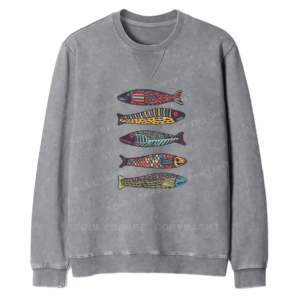 Colourful Schools Of Fish Fit Washed Sweatshirt