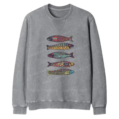 Colourful Schools Of Fish Fit Washed Sweatshirt
