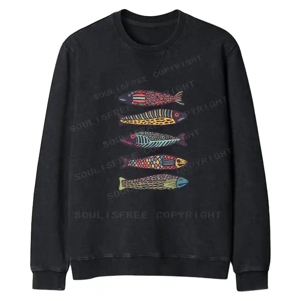 Colourful Schools Of Fish Fit Washed Sweatshirt