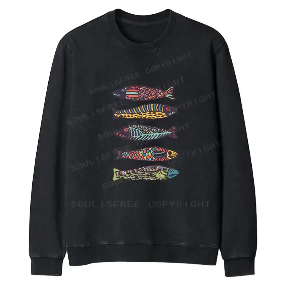 Colourful Schools Of Fish Fit Washed Sweatshirt