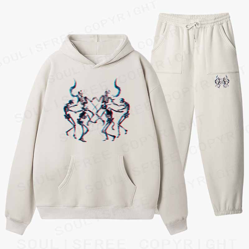 Soulisfree Glitch Dancing Devil Skeletons Cotton Fleece Hoodie Set