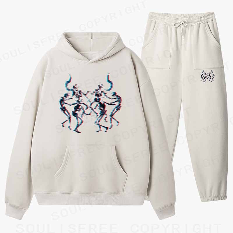 Soulisfree Glitch Dancing Devil Skeletons Cotton Fleece Hoodie Set