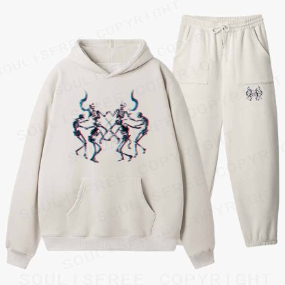 Soulisfree Glitch Dancing Devil Skeletons Cotton Fleece Hoodie Set