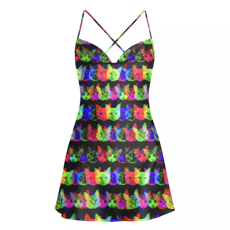 Soulisfree Rainbow Purr  Cowl Neck Satin Mini Dress