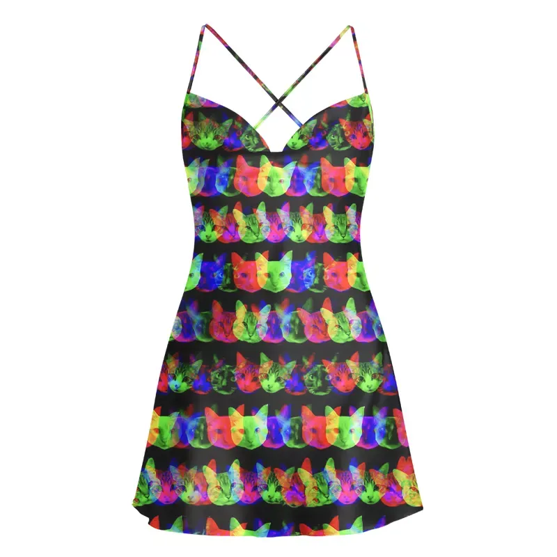 Soulisfree Rainbow Purr Cowl Neck Satin Mini Dress