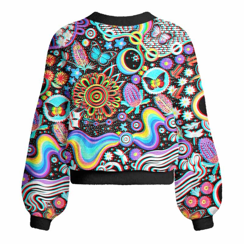 Soulisfree Glitch Cosmic Dream Women's Fuzzy Cardigan Sweater