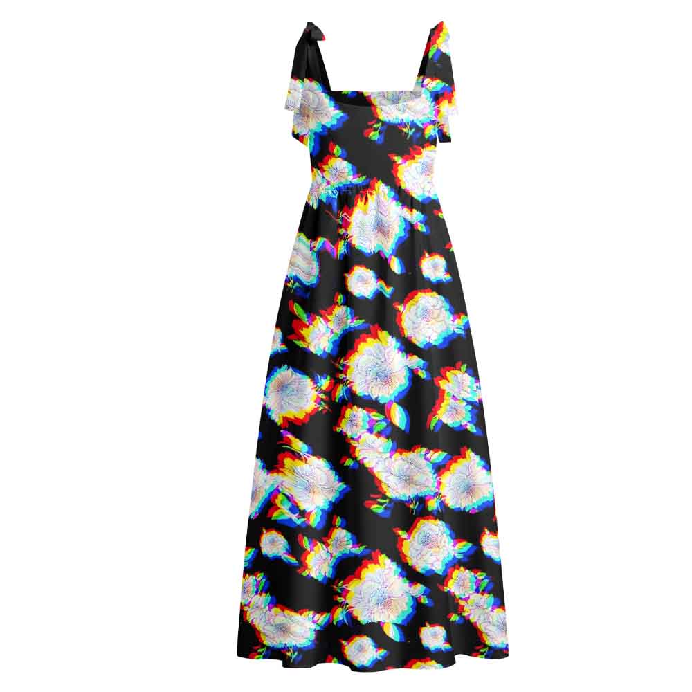 Soulisfree Digital Bloom Maxi Dress – Bow Strap