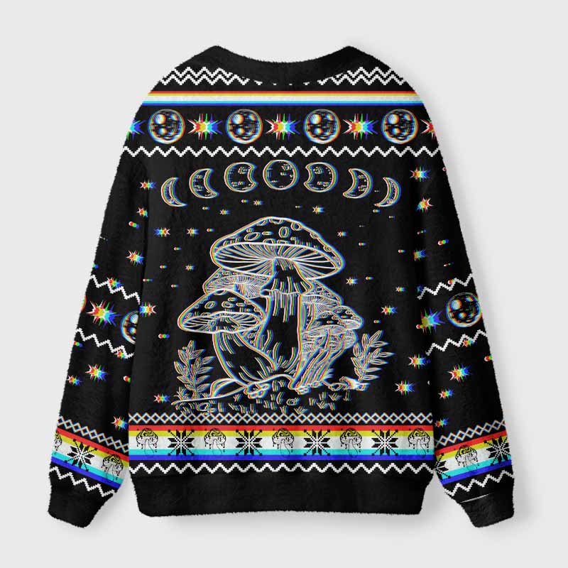 Soulisfree Mushroom and Moon Fuzzy Cardigan Sweater 