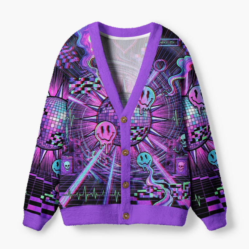 Soulisfree Glitch The Night Away Fuzzy Cardigan Sweater