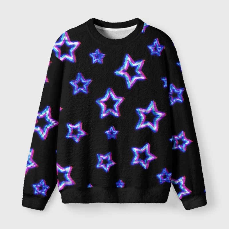 Soulisfree Neon Cyberpunk City Skyline Fuzzy Crewneck Sweater