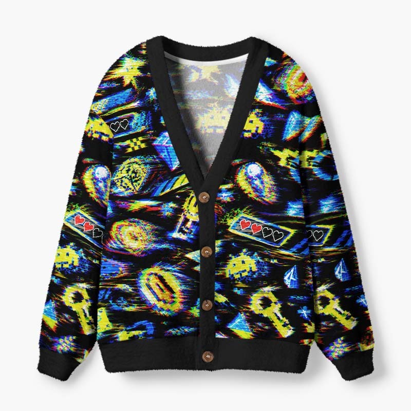 Soulisfree The Language Of Virtual Hearts Fuzzy Cardigan Sweater