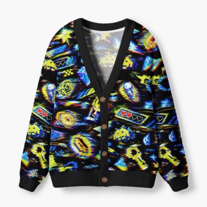 Soulisfree The Language Of Virtual Hearts Fuzzy Cardigan Sweater