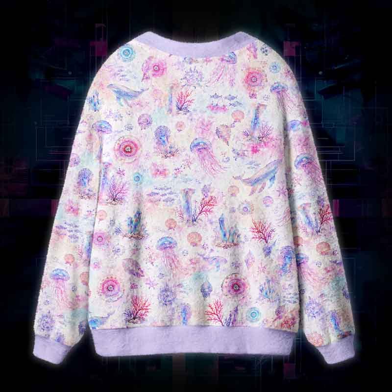 Soulisfree A Pastel Ocean Of Memories Fuzzy Cardigan Sweater