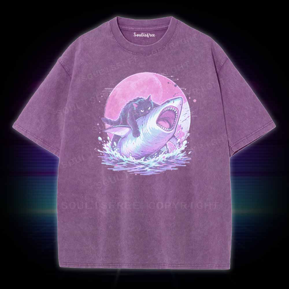 Soulisfree Fat Cat Vs Shark Washed Tee