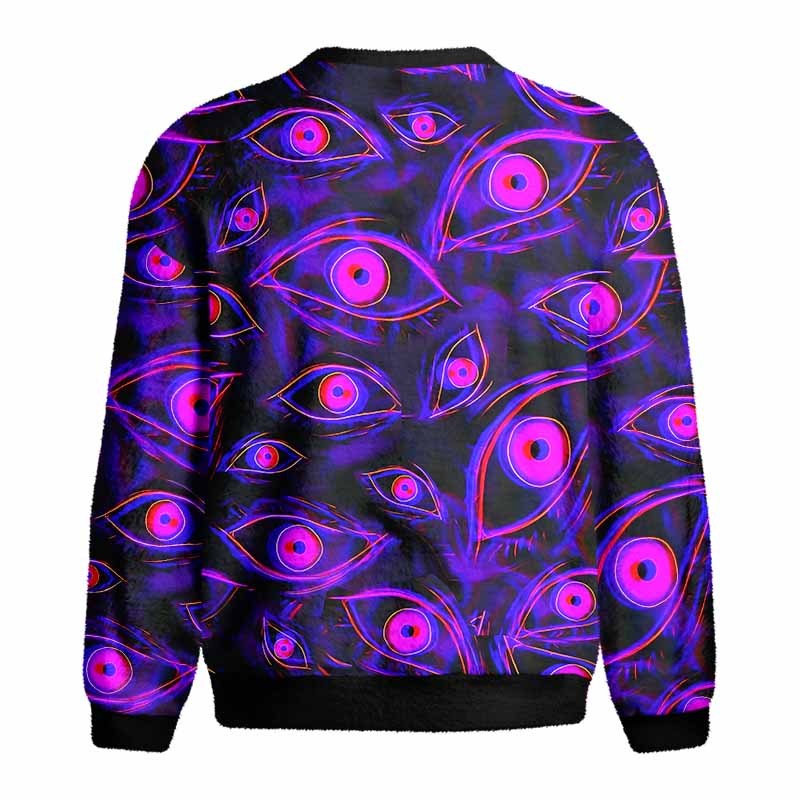 Soulisfree Neon Eyes of the Universe Fuzzy Crewneck Sweater