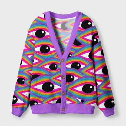 Soulisfree Ocular Wave Fuzzy Cardigan Sweater 