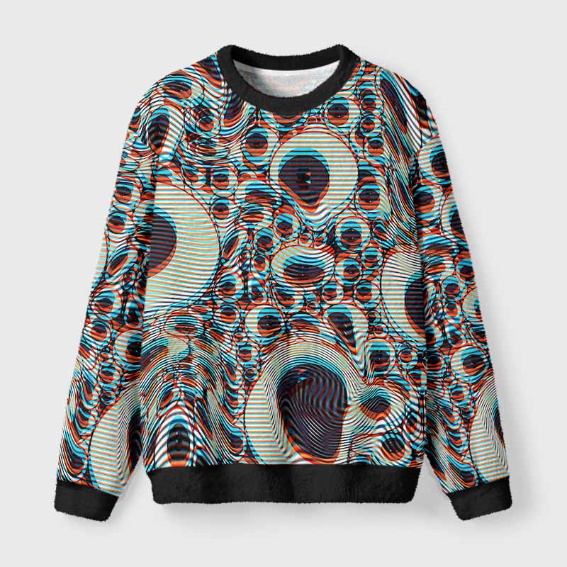 Soulisfree Trippy Optical Vortex Fuzzy Crewneck Sweater