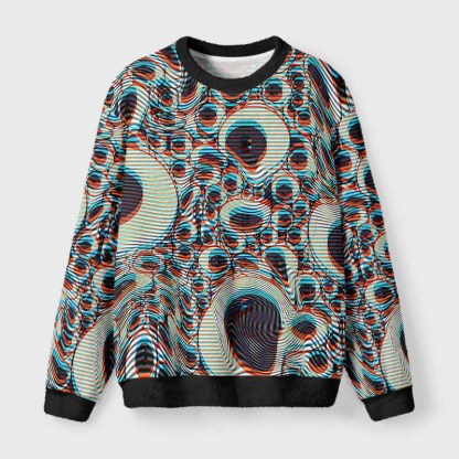 Soulisfree Trippy Optical Vortex Fuzzy Crewneck Sweater