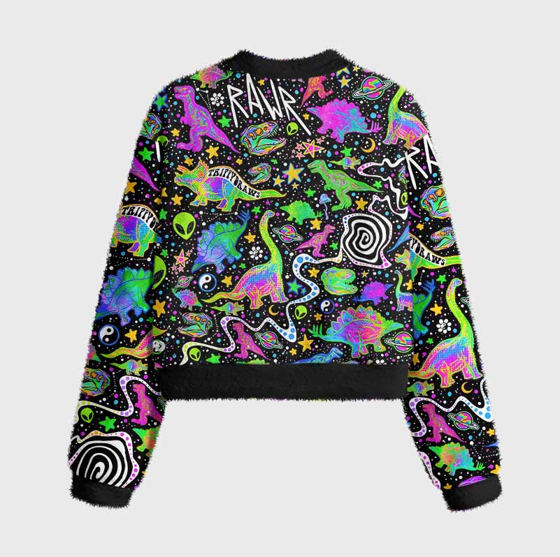 Soulisfree Cosmic Dino Trip Women's Fuzzy Crewneck Sweater