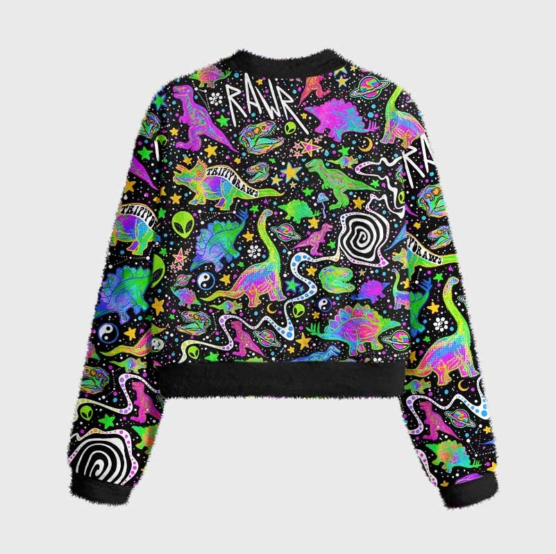 Soulisfree Cosmic Dino Trip Women's Fuzzy Crewneck Sweater
