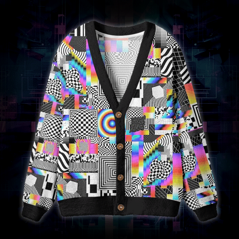 Soulisfree Reality Is Glitching Fuzzy Cardigan Sweater 