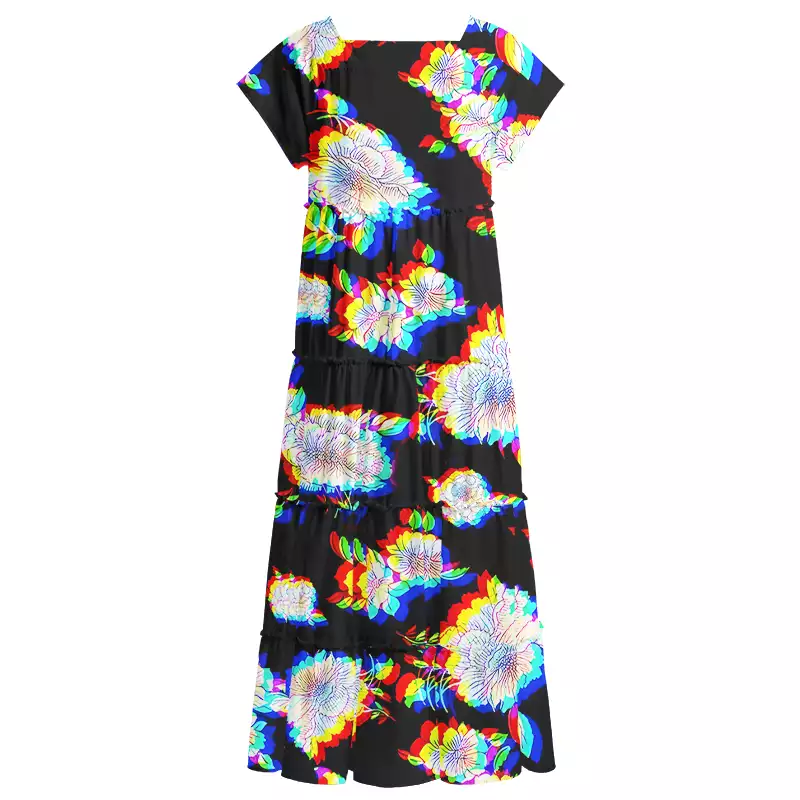 Soulisfree Digital Bloom  Square Neck Maxi Dress