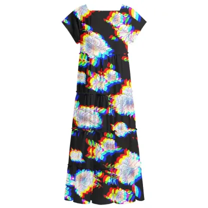 Soulisfree Digital Bloom  Square Neck Maxi Dress