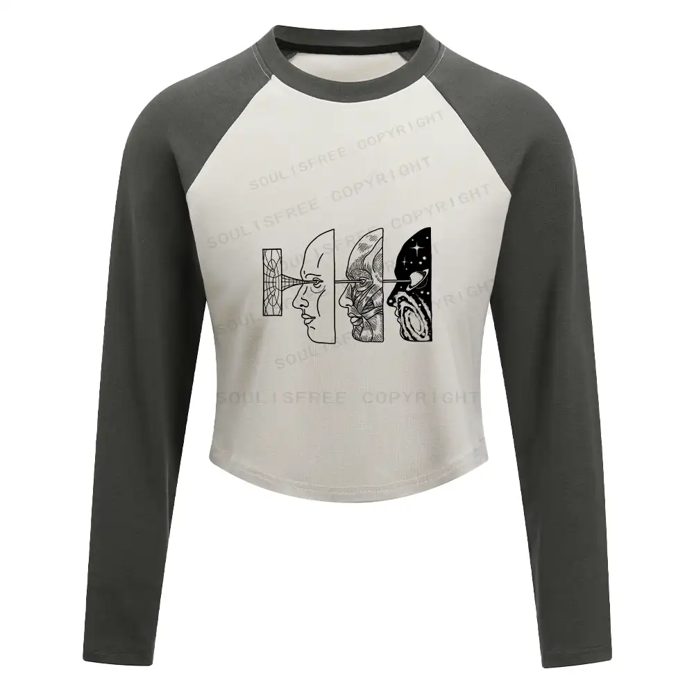 Reality Is Manipulated By Thought Block Raglan Long Sleeve Crop Top