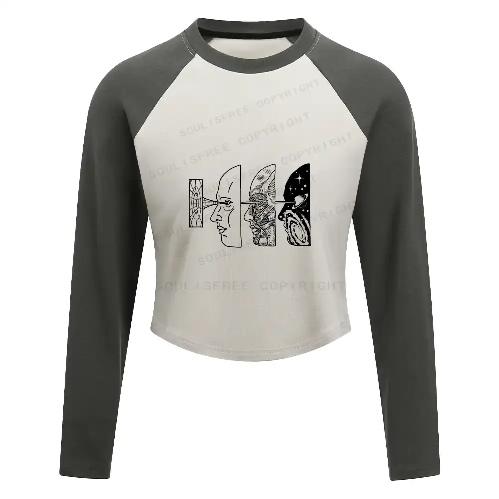 Designed Reality Is Manipulated By Thought Block Raglan Long Sleeve Crop Top