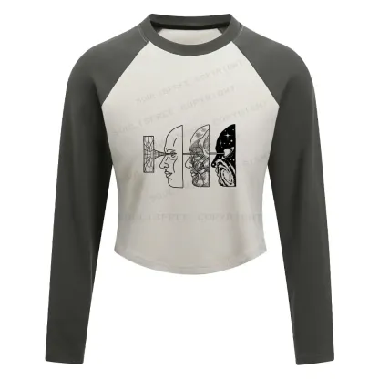 Reality Is Manipulated By Thought Block Raglan Long Sleeve Crop Top