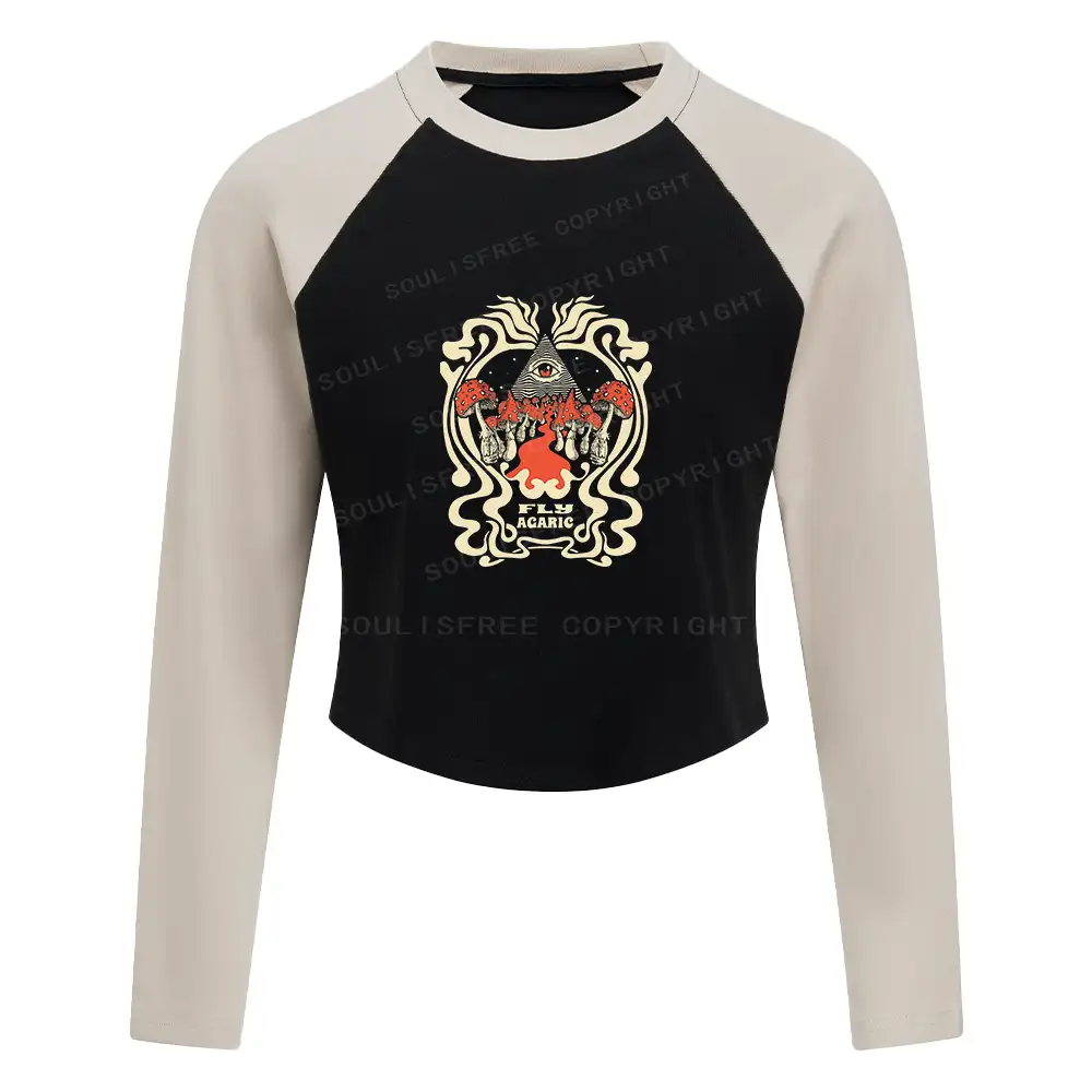 Magic Pyramid Block Raglan Long Sleeve Crop Top