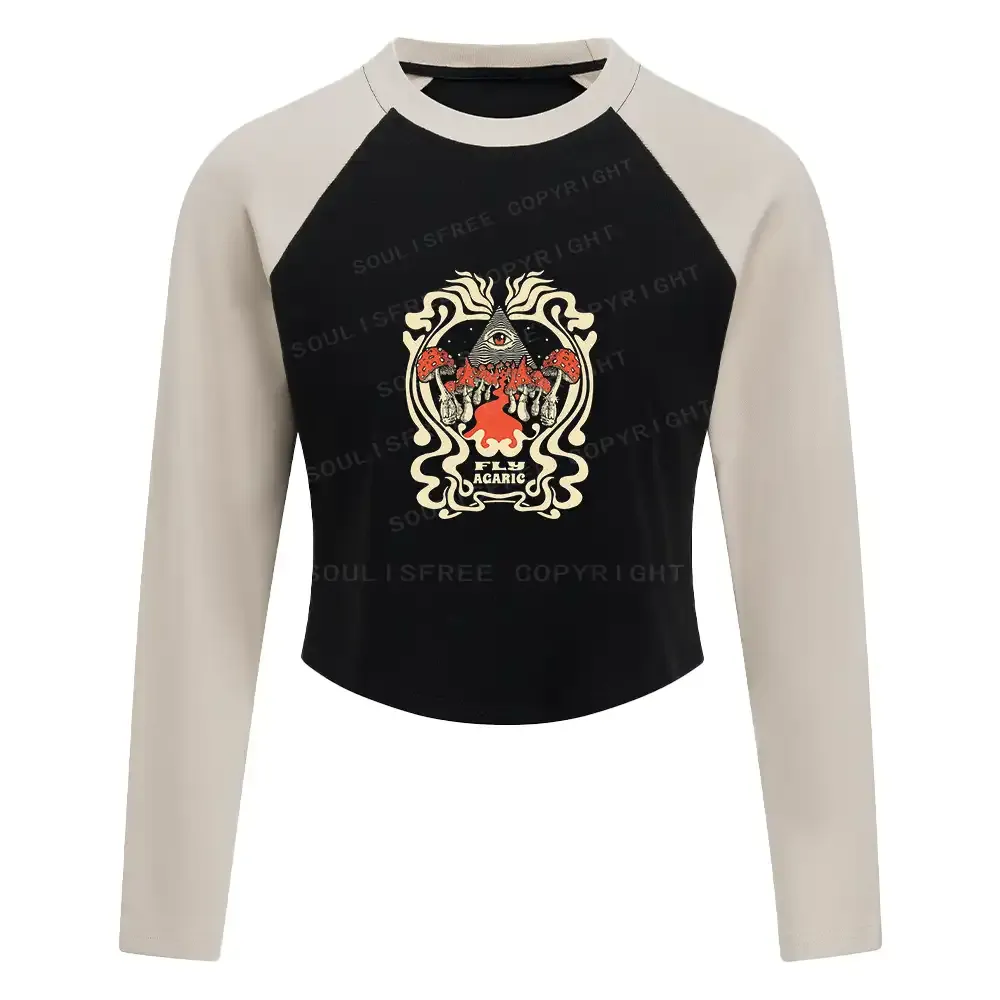 Designed Magic Pyramid Block Raglan Long Sleeve Crop Top