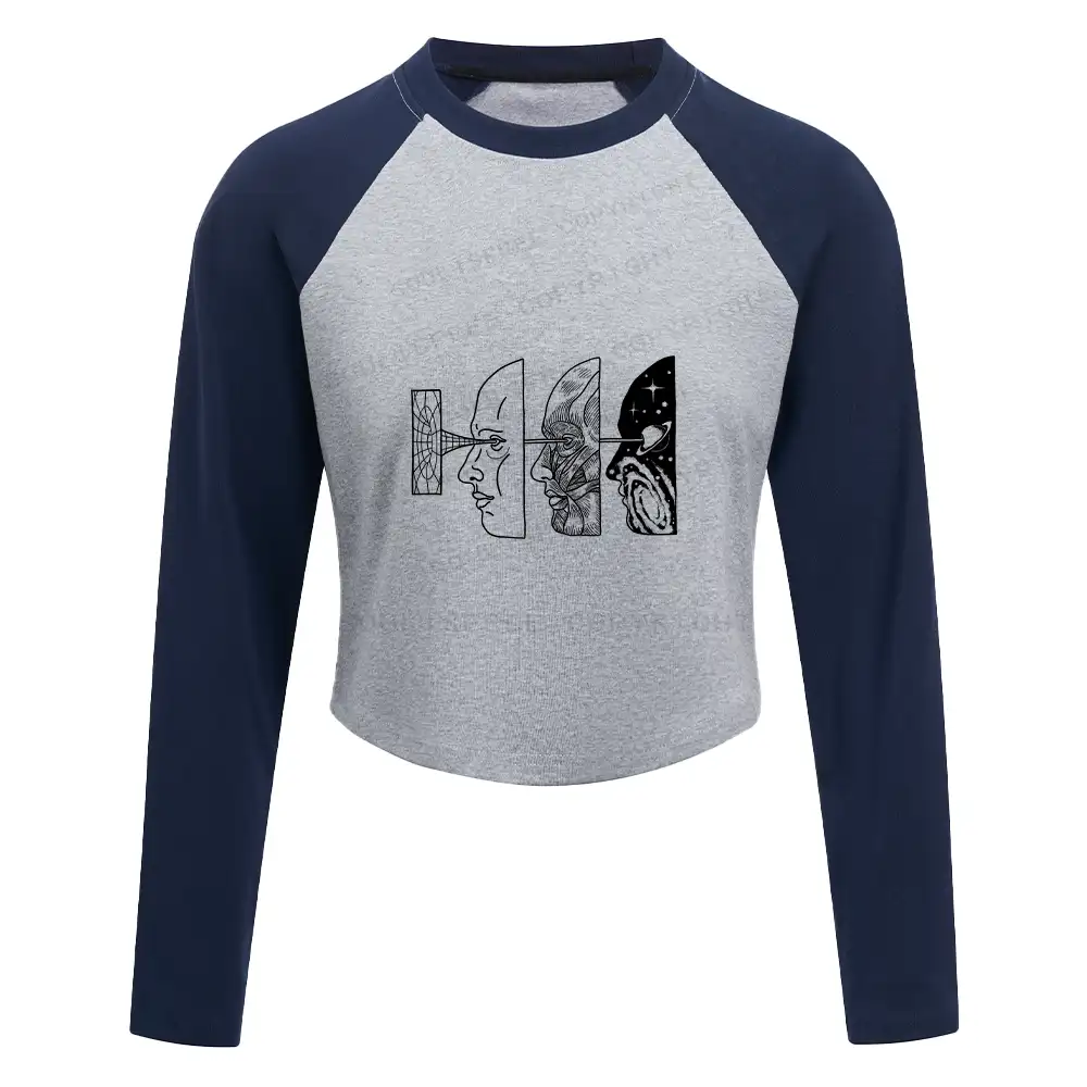 Reality Is Manipulated By Thought Block Raglan Long Sleeve Crop Top