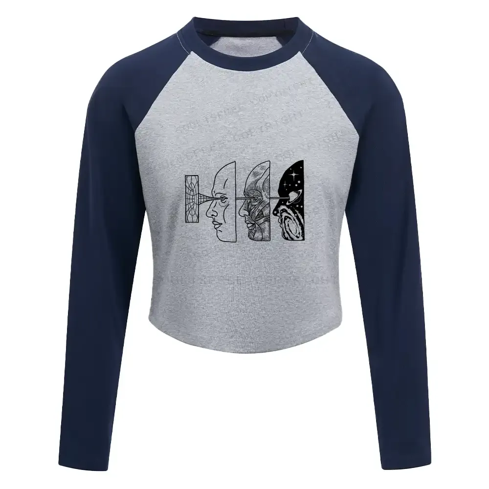 Reality Is Manipulated By Thought Block Raglan Long Sleeve Crop Top