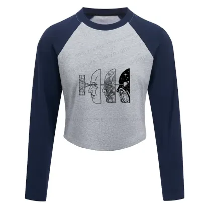 Reality Is Manipulated By Thought Block Raglan Long Sleeve Crop Top